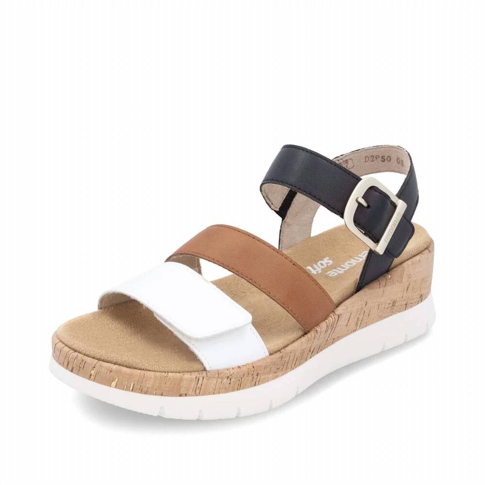 NEW REMONTE women's wedge sandal in weiss/noccia/schwarz